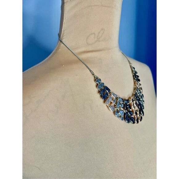 The Pearl & Stone Sparkling Teardrops Silver & Gold Bib Necklace - Picture 3 of 4